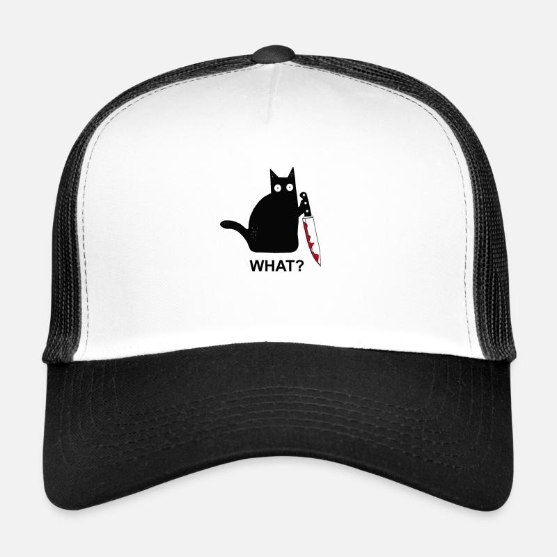 Katze mit Messer- Cat with Knife - Trucker Cap - white/black