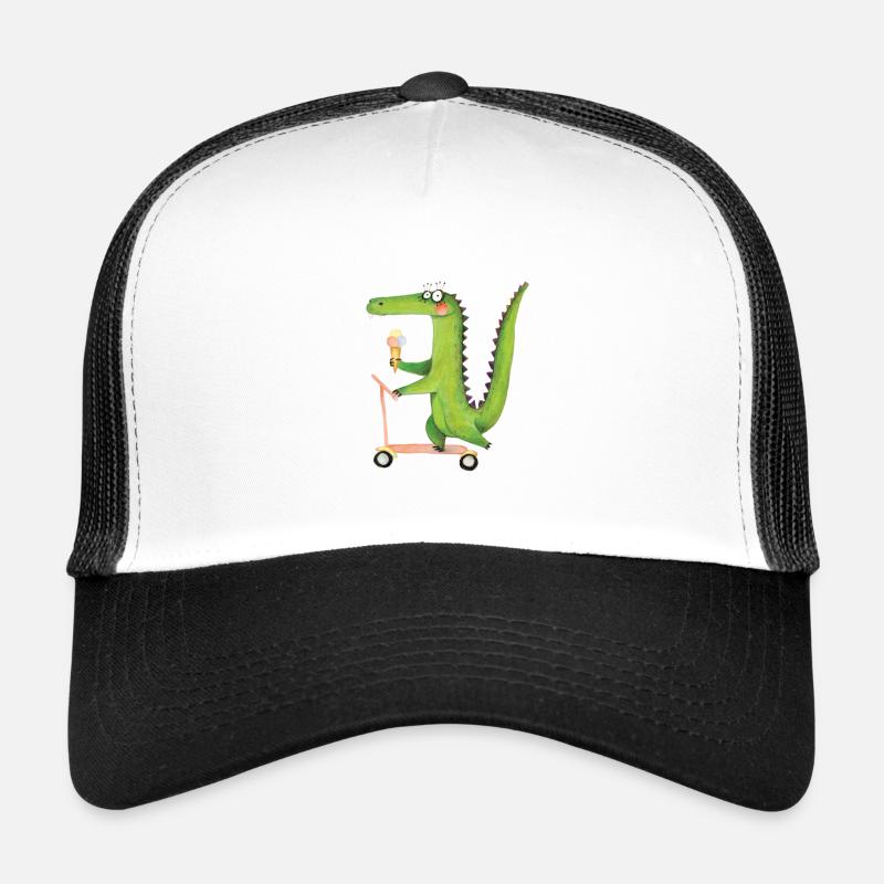 Crocodile on scooter - Trucker Cap - white/black