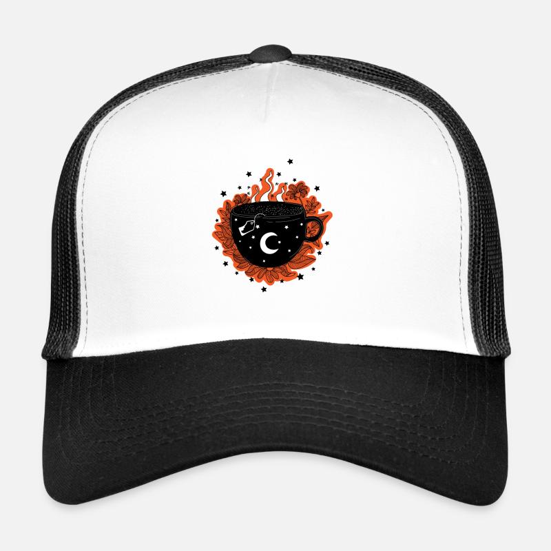 Becher mit Tee, Kräutern, Hexenbecher, Halloween - Trucker Cap - Weiß/Schwarz
