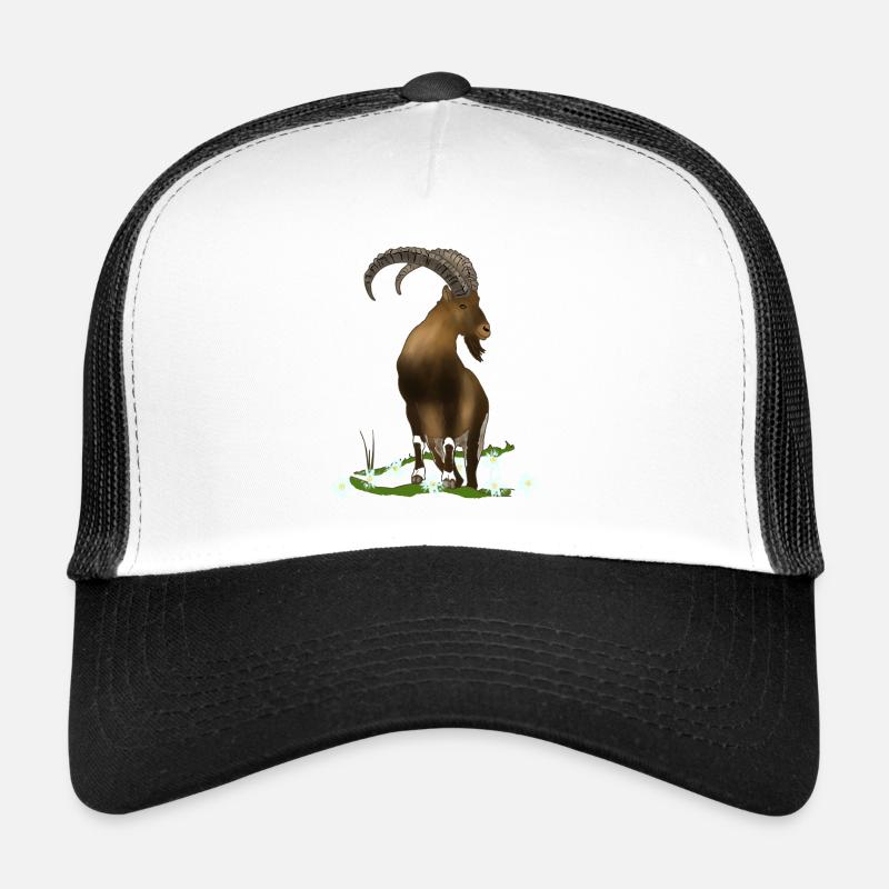 Steinbock, Berge, Alpen - Trucker Cap - Weiß/Schwarz