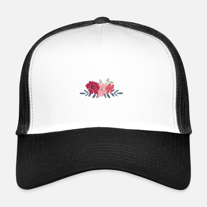 bouquet de fleurs - Casquette trucker  - blanc/noir