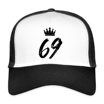 69 Zahl Krone - Trucker Cap - Weiß/Schwarz - Vorne