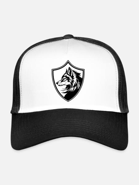 Wolf Wappen Silhouette - Trucker Cap - Weiß/Schwarz - Vorne