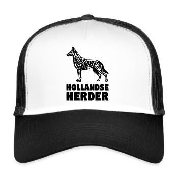 Hollandse Herder stehend - Trucker Cap - Weiß/Schwarz - Vorne