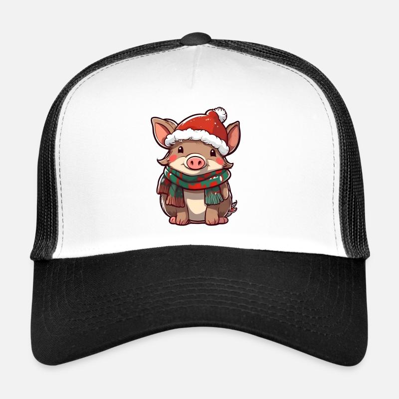 Mignon cochon dans un look d’hiver festif ! Casquette trucker 