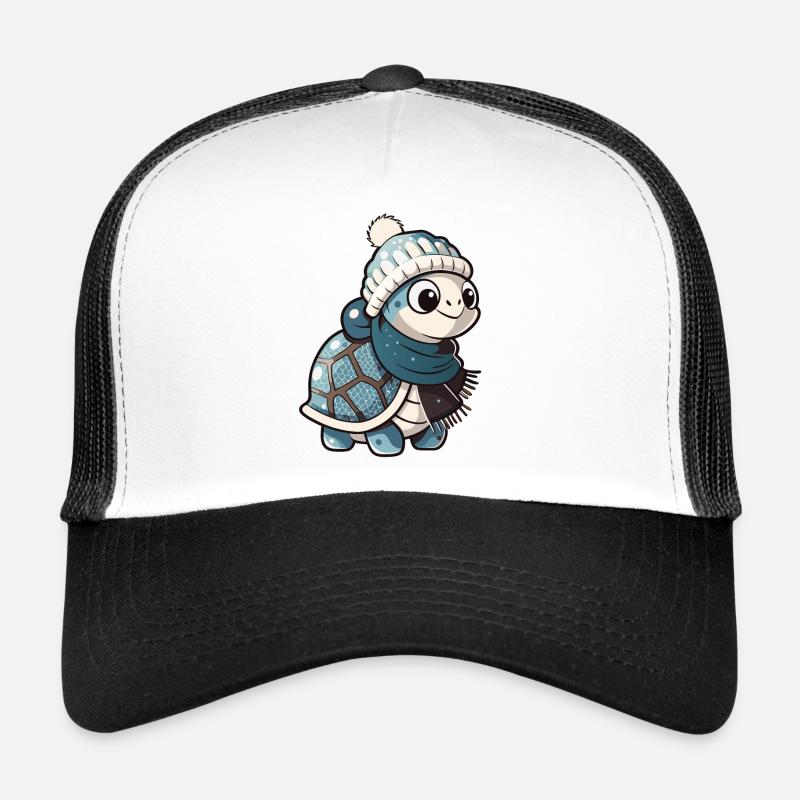 Cute turtle with scarf and bobble hat. Trucker Cap
