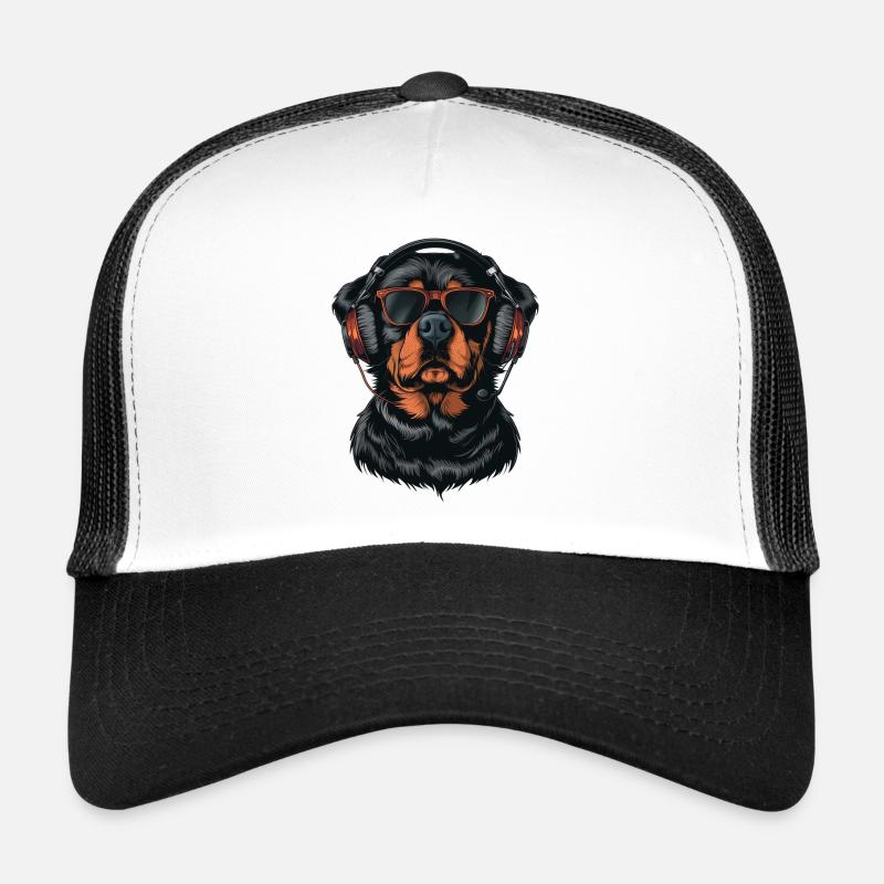 Rottweiler Sonnenbrille Kopfhörer Hunde Hund Trucker Cap