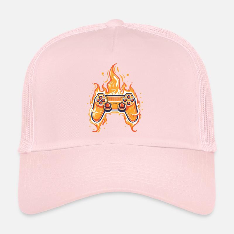 Manette de jeu enflammée, joueur de console de jeu Casquette trucker 