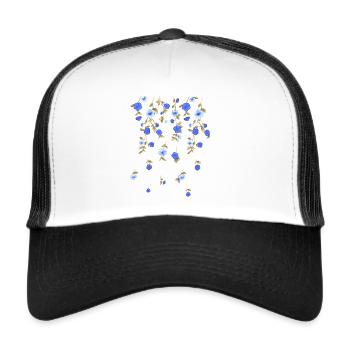 fleurs, bleu, vrilles, illustration, floral - Casquette trucker  - blanc/noir - Devant