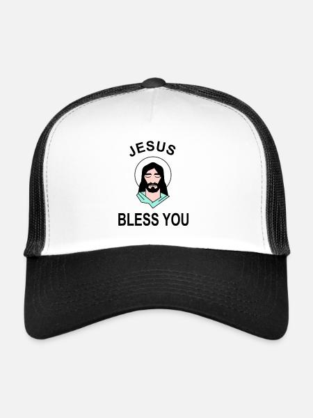Jésus-Christ vous bénisse Bible Church Idée de cadeau - Casquette trucker  - blanc/noir - Devant