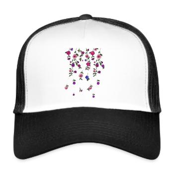 Roses,Vrilles,Fleurs, Illustration,Rouge, Floral - Casquette trucker  - blanc/noir - Devant