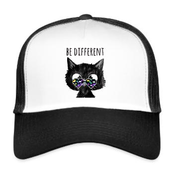 Katze, be different ,nerd,pixelbrille, pixel - Trucker Cap - Weiß/Schwarz - Vorne