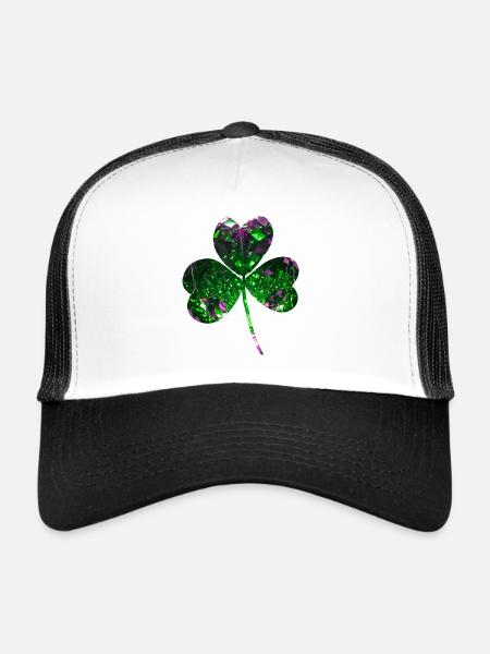 Trèfle, paillettes, trèfle, feuille, vert - Casquette trucker  - blanc/noir - Devant