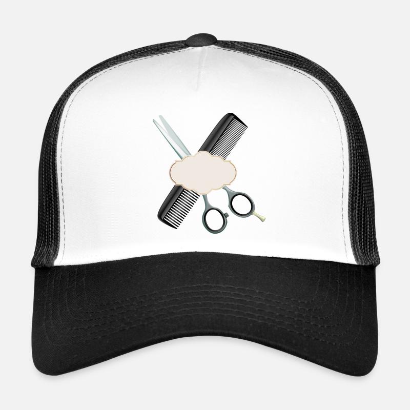 Friseurschere mit Kamm und Etikette Trucker Cap