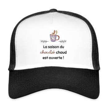 La saison du chocolat chaud est ouverte | Cadeau - Casquette trucker  - blanc/noir - Devant