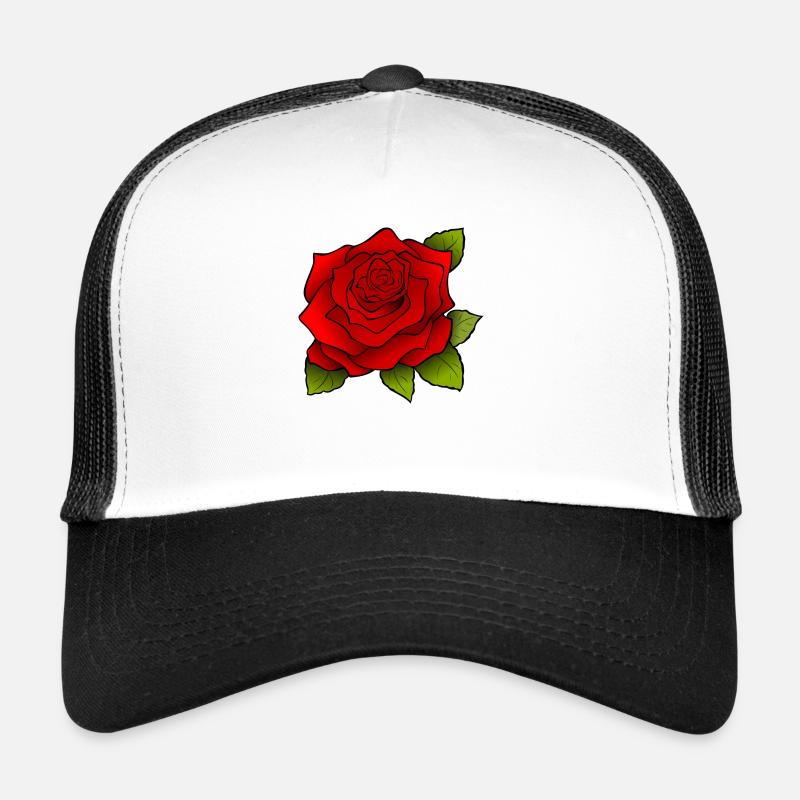 Rote Rose - Trucker Cap - Weiß/Schwarz