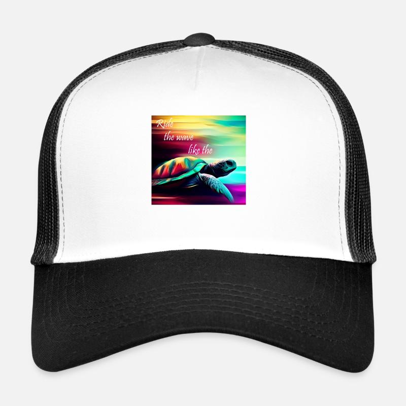 Schildkröte auf einer Welle - Trucker Cap - Weiß/Schwarz