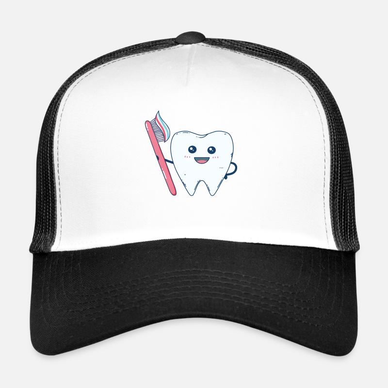 Funny tooth brushing his teeth with a toothbrush Trucker Cap