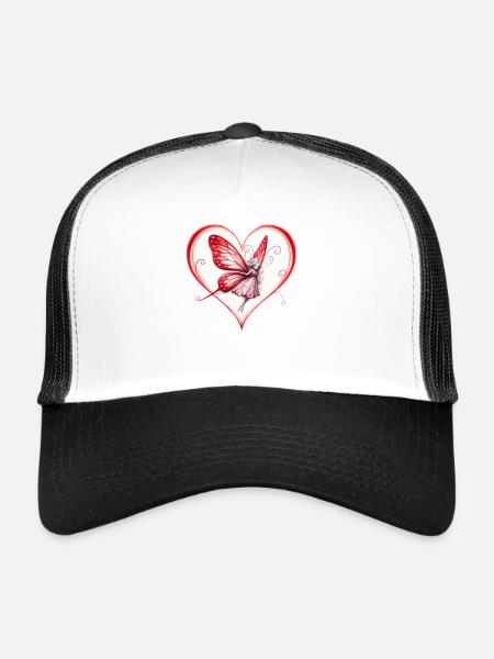 Coeur dessin de fée papillon - Casquette trucker  - blanc/noir - Devant