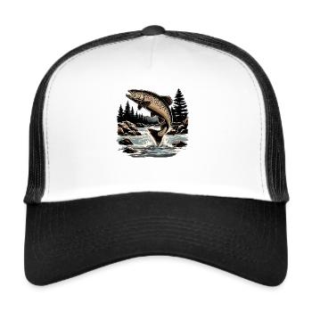 truite, truite fario, pêche, pêche - Casquette trucker  - blanc/noir - Devant