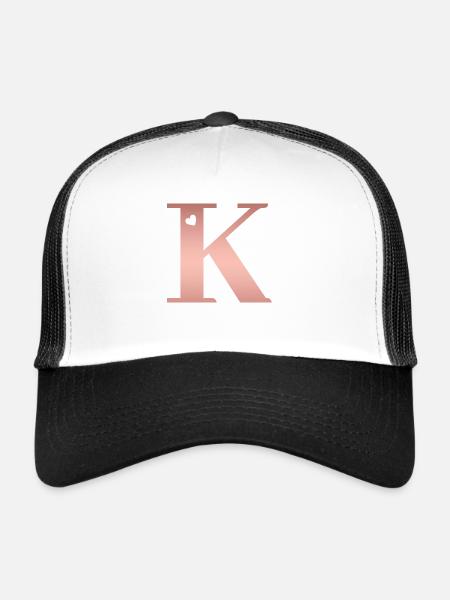 lettre K rose gold - Casquette trucker  - blanc/noir - Devant