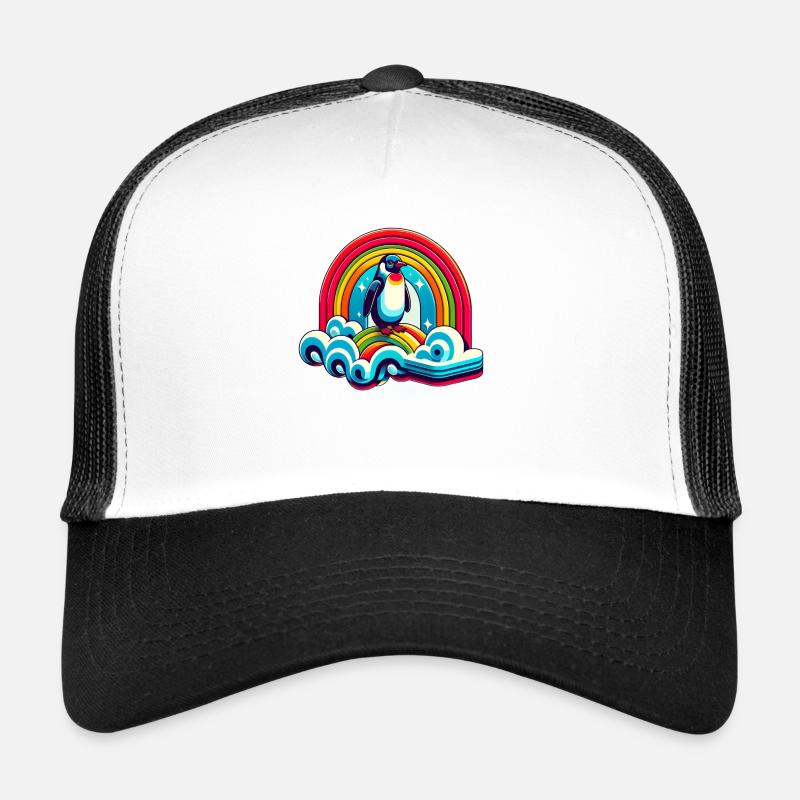 Pingouin sur nuage arc-en-ciel Casquette trucker 