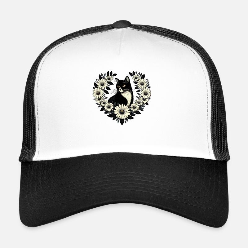 Smoking Katze Gänseblümchen - Trucker Cap - Weiß/Schwarz