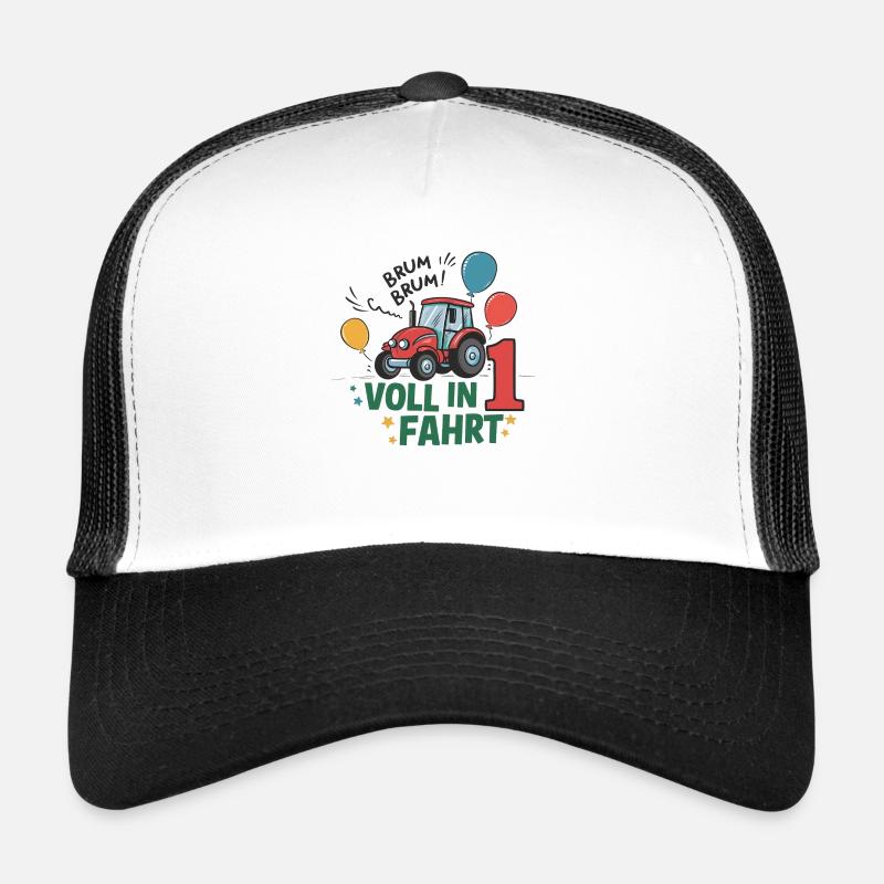 Cooler Traktor 1. Geburtstag: Bestseller Geschenk! - Trucker Cap - Weiß/Schwarz