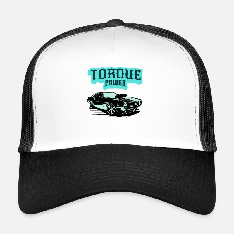 „Torque Power“ Muscle Car - Trucker Cap - Weiß/Schwarz