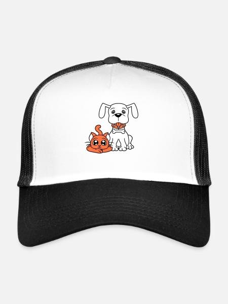 Chien Chat Deux Amis Équipe Chaton 2 Duo Équipage - Casquette trucker  - blanc/noir - Devant