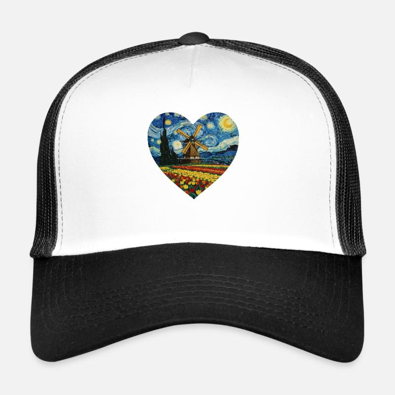 Holland art Windmill and Tulips VG Trucker Cap