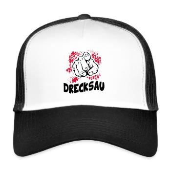 Drecksau Lustig Stinkefinger Zeigefinger - Trucker Cap - Weiß/Schwarz - Vorne