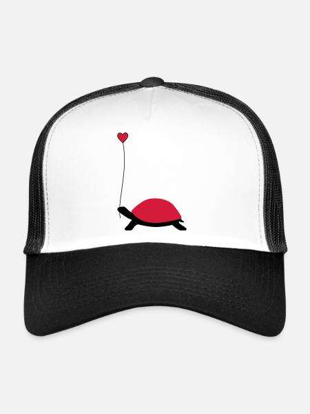 Tortue avec ballon de coeur - Casquette trucker  - blanc/noir - Devant