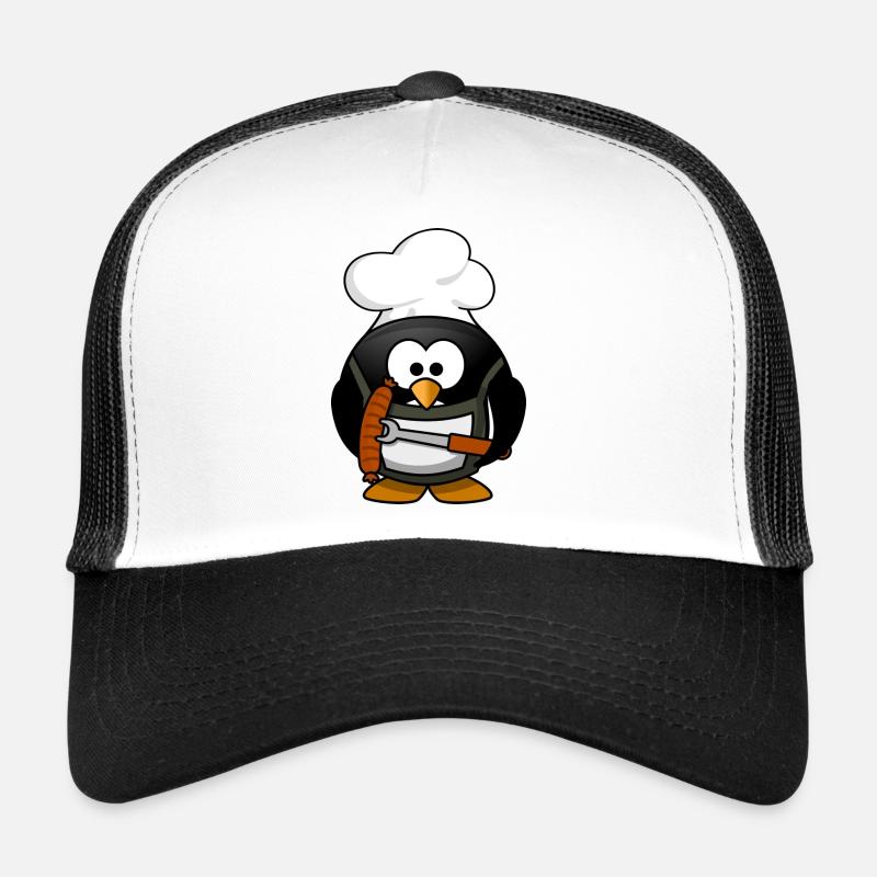 Cooking penguin with grilled sausage Trucker Cap