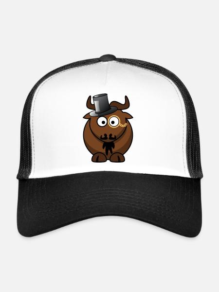 Buffalo Caricature with Monocle - Trucker Cap - white/black - Front