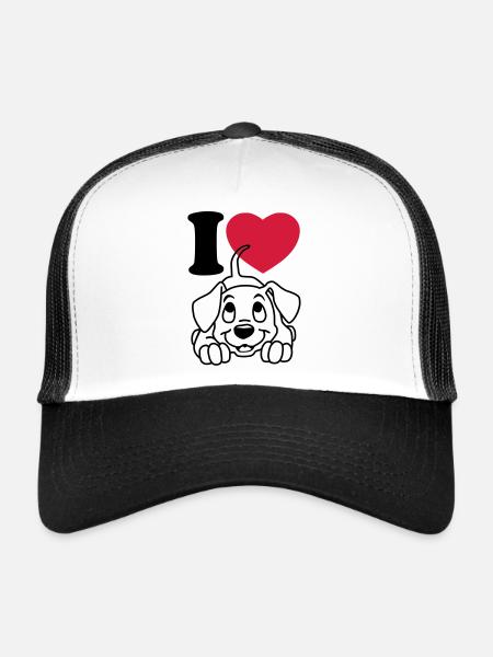 I love dogs - J'aime des chiens - Casquette trucker  - blanc/noir - Devant
