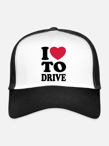 I love to drive - J'aime conduire - Casquette trucker  - blanc/noir - Devant