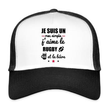 mec simple rugby bière,t-shirt rugby - Casquette trucker  - blanc/noir - Devant