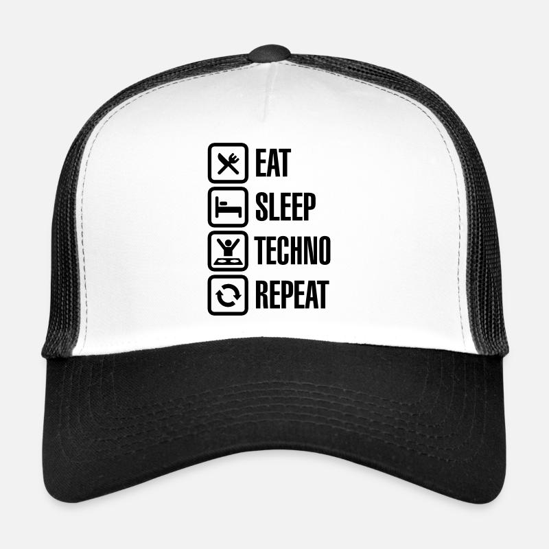 Eat Sleep Techno Repeat - Trucker Cap - Weiß/Schwarz