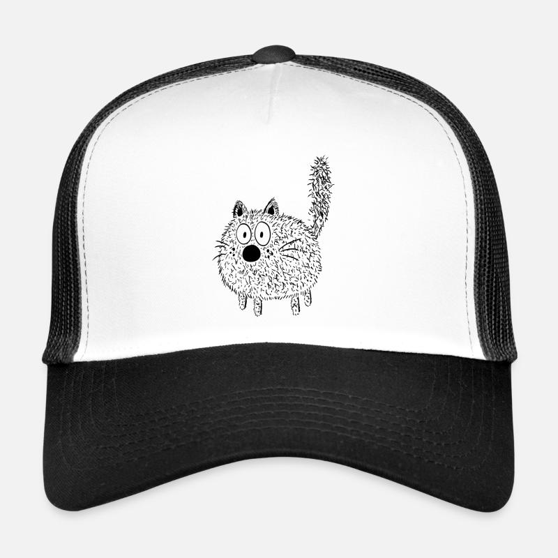 Fluffy Cat - Cartoon - Cats - Gift - Trucker Cap - white/black