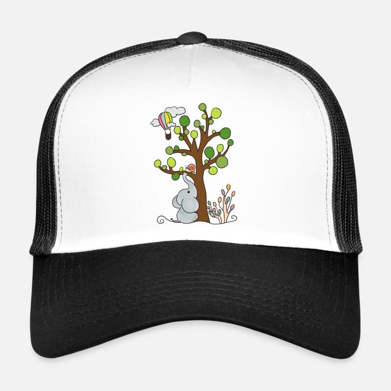 Éléphant sous l'arbre - Casquette trucker - blanc/noir