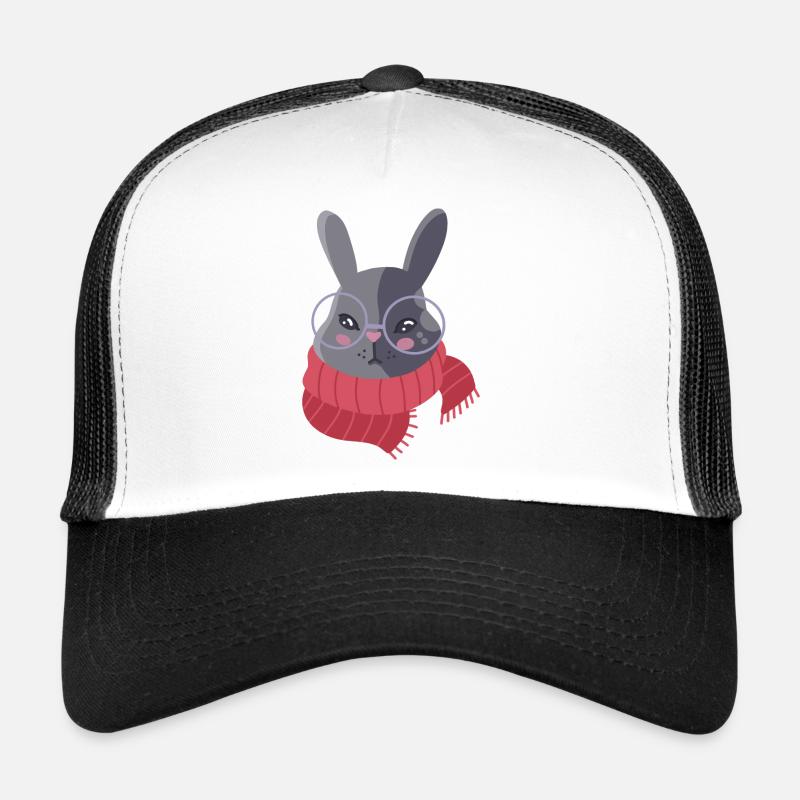 Lapin gris mignon dans une écharpe rouge d’hiver Casquette trucker 