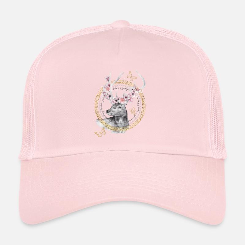 * Cerf avec bois de fleurs * en technique de fablage d’eau Casquette trucker 