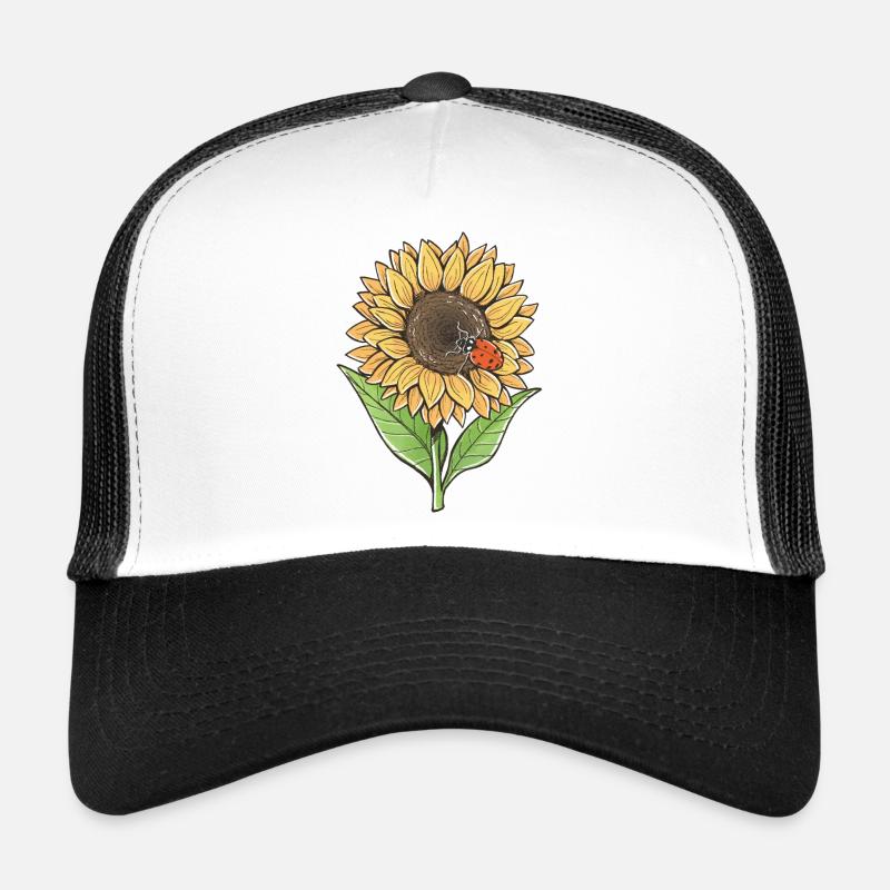 Sonnenblumen und Marienkäfer - Trucker Cap - Weiß/Schwarz