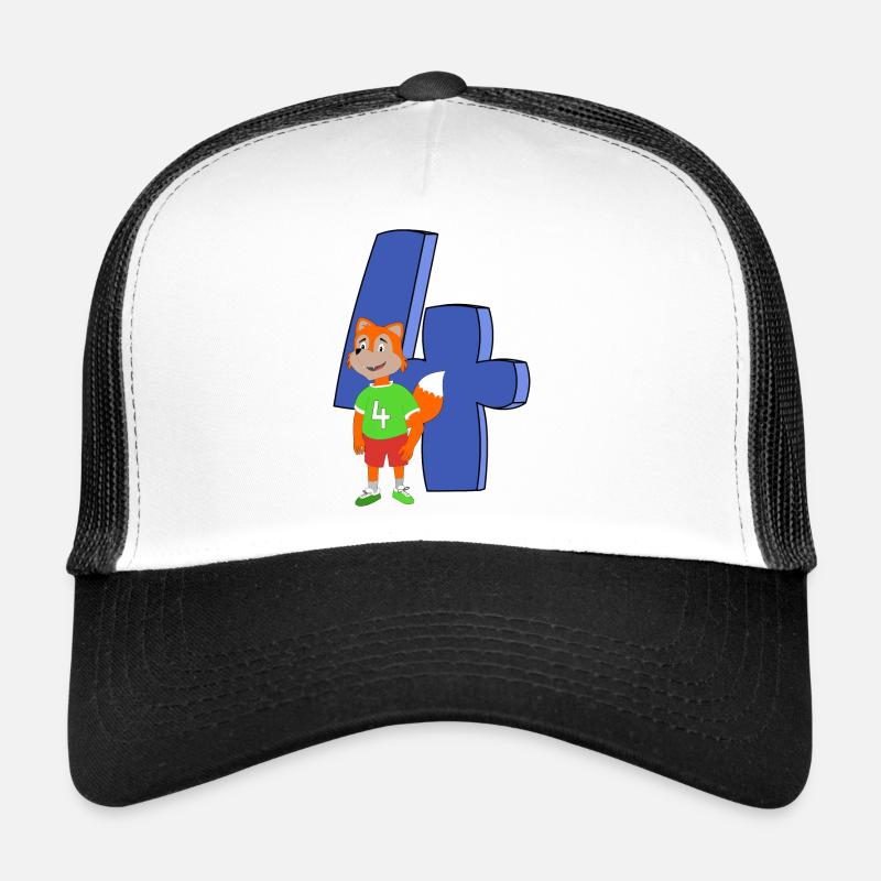 Fuchs 4 Geburtstag - Trucker Cap - Weiß/Schwarz