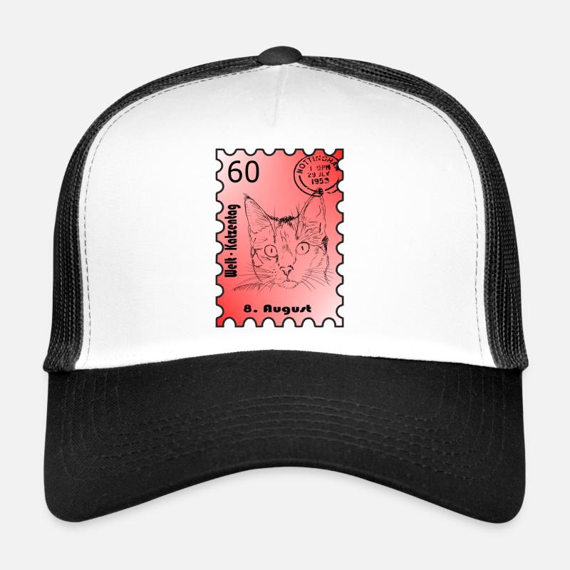 Briefmarke Katzentag - Trucker Cap - Weiß/Schwarz