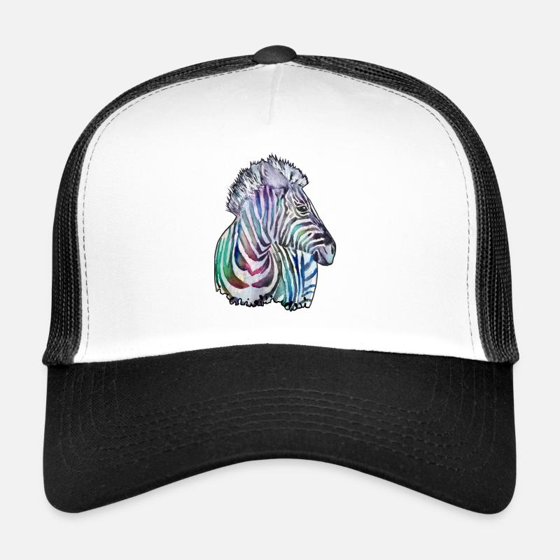 Buntes Zebra in Aquarell - Trucker Cap - Weiß/Schwarz