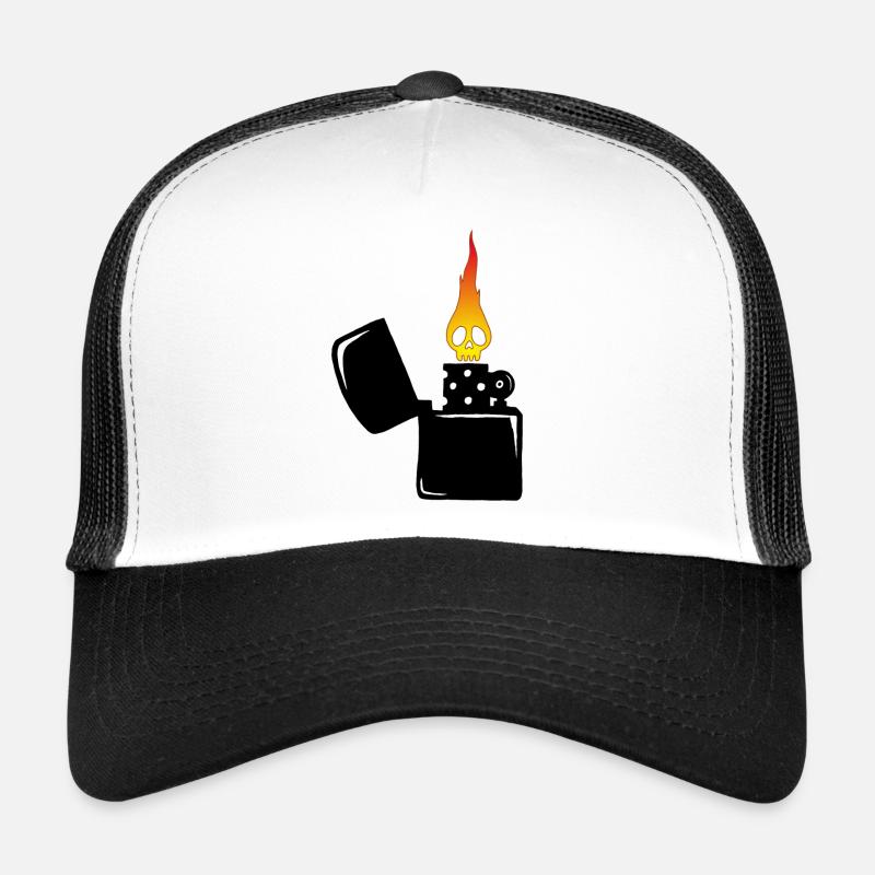 Flammenschädel und schwarzes Feuerzeug Trucker Cap