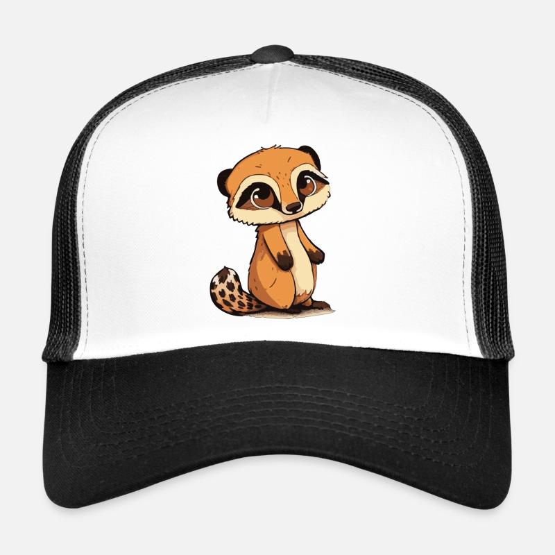 Comic Cute Kawaii Sticker Suricate Écureuil - Casquette trucker  - blanc/noir