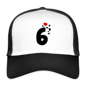 6 Herzen 6. Geburtstag - Trucker Cap - Weiß/Schwarz - Vorne